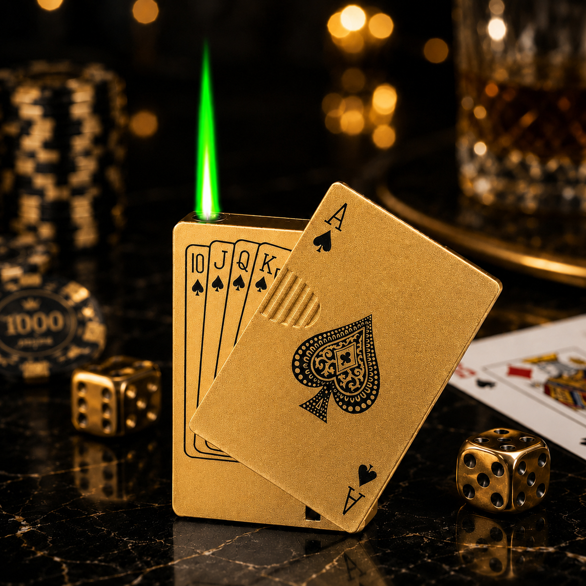 Ace Card Flame Lighter – Premium Refillable Butane Pocket Lighter