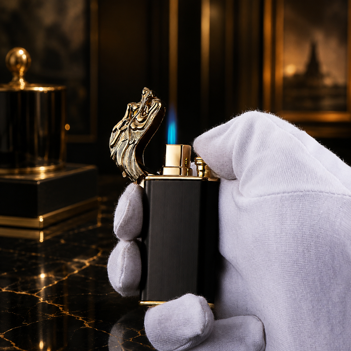 Premium Dragon Head Jet Flame Lighter – Black & Gold Luxury Design