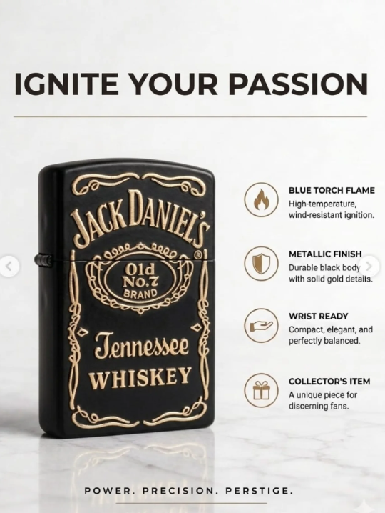 Jack Daniel’s Style Metal Windproof Jet Flame Lighter