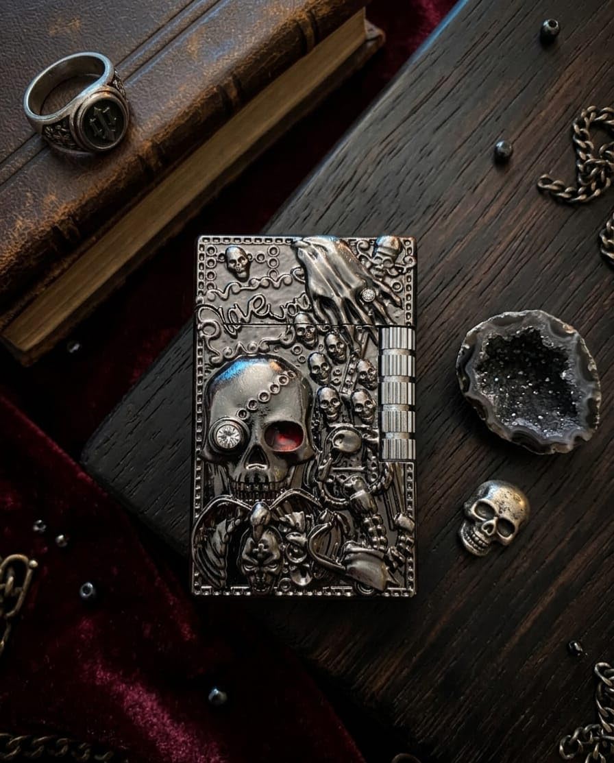 Vintage Skull Pattern Refillable Metal Lighter