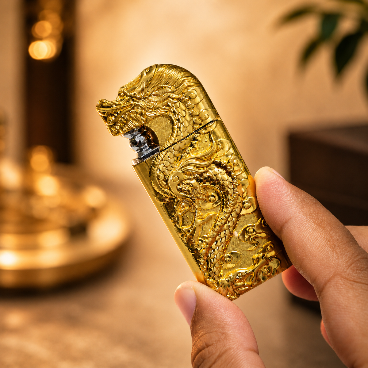 Golden Dragon Lighter with Blue Flame