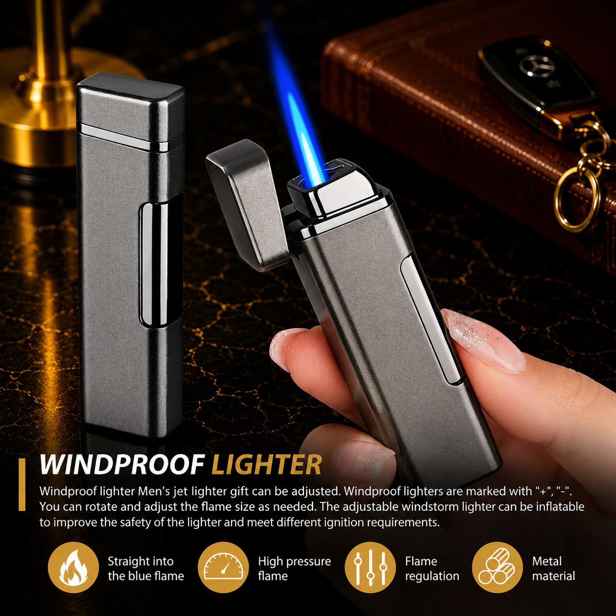 🔥 Storm Grey Windproof Jet Flame Lighter 🔥