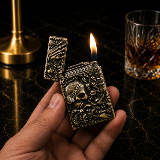 Vintage Skull Pattern Refillable Metal Lighter