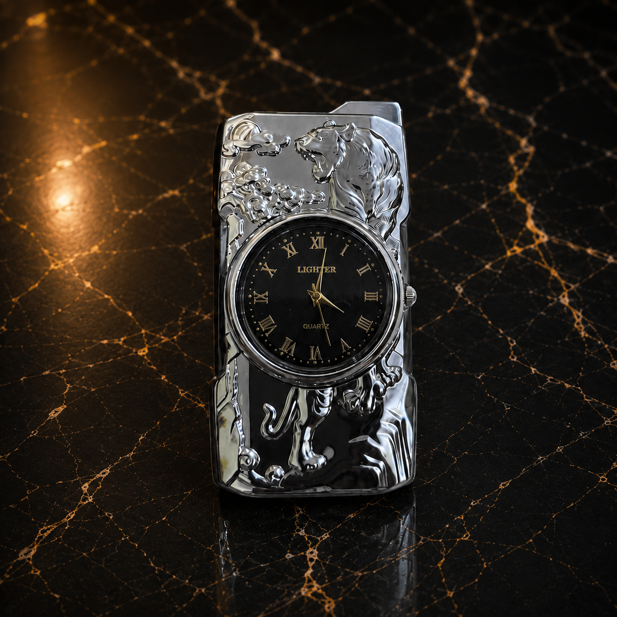 Silver Antique Clock Dial Refillable Metal Lighter