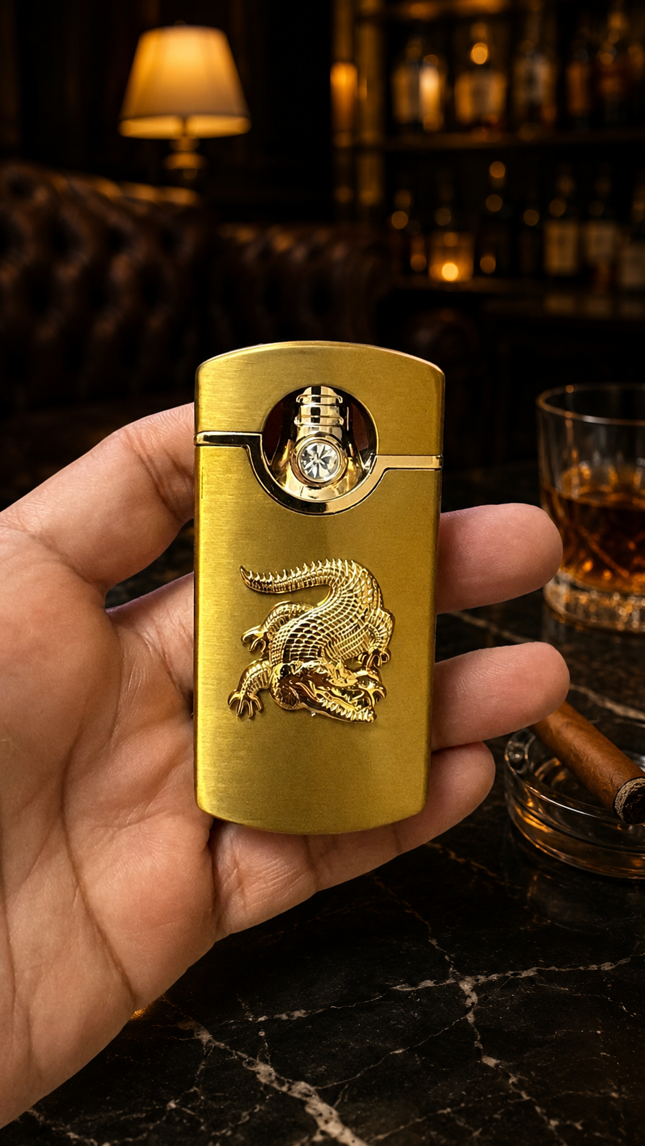 Golden Crocodile Design Butane Lighter