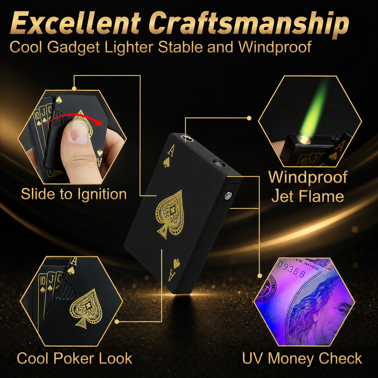 Luxury Playing Card Style Lighter – Black & Gold