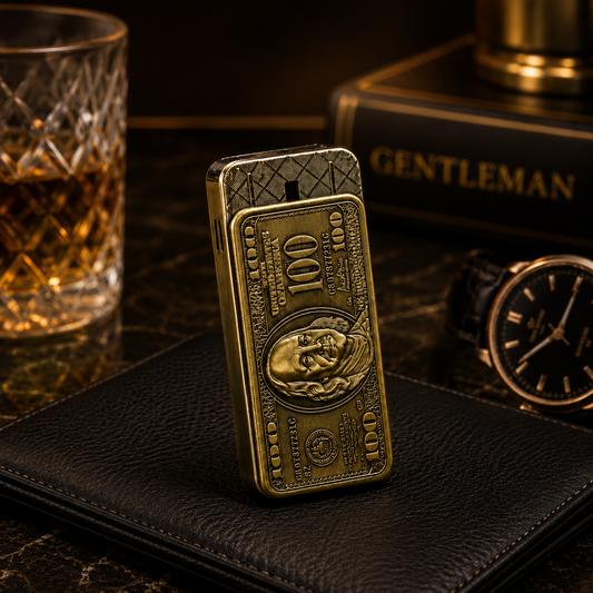 Premium Dollar Bill Jet Flame Lighter – Gold Money Design