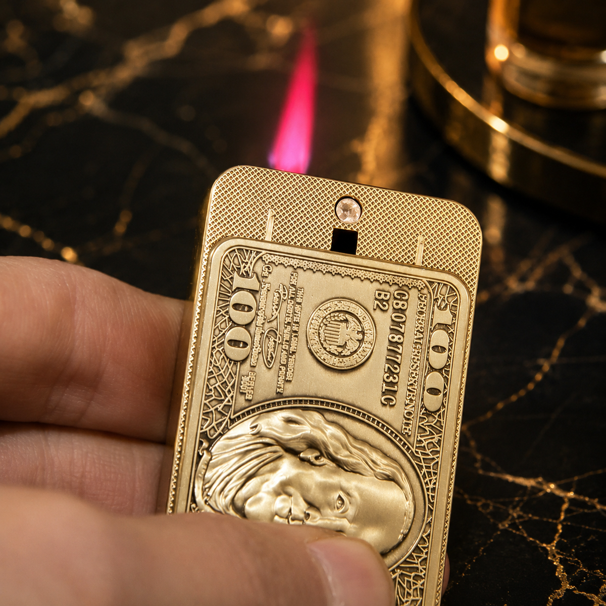 Premium Dollar Bill Jet Flame Lighter – Gold Money Design