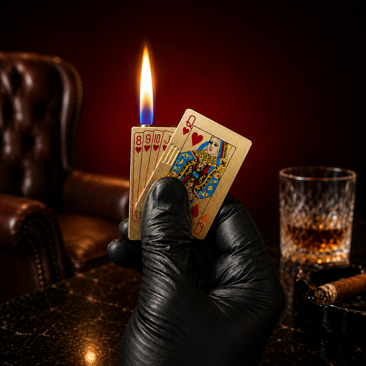 Queen of Hearts Playing Card Windproof Jet Flame Lighter