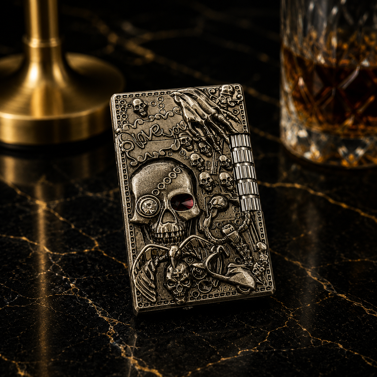 Vintage Skull Pattern Refillable Metal Lighter