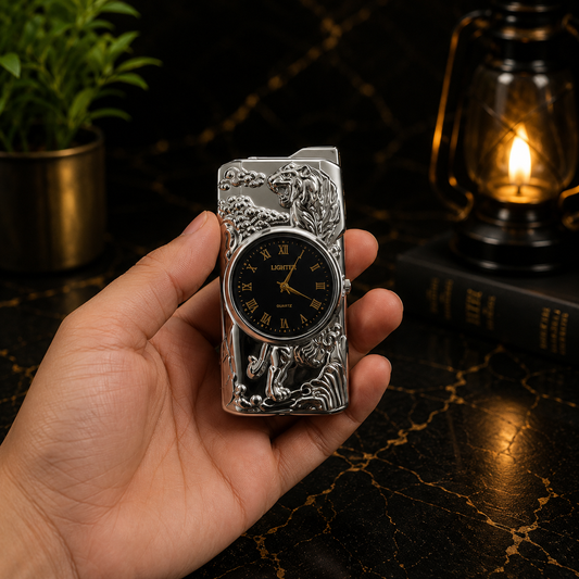 Silver Antique Clock Dial Refillable Metal Lighter