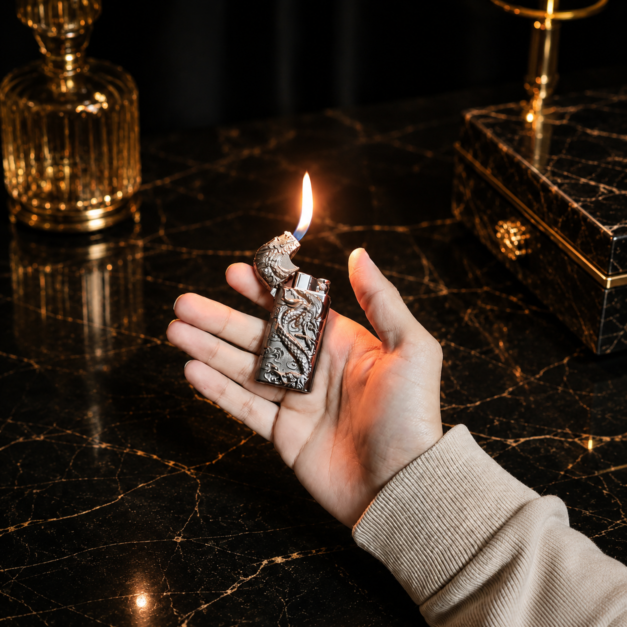 Premium Dragon Design Refillable Metal Lighter