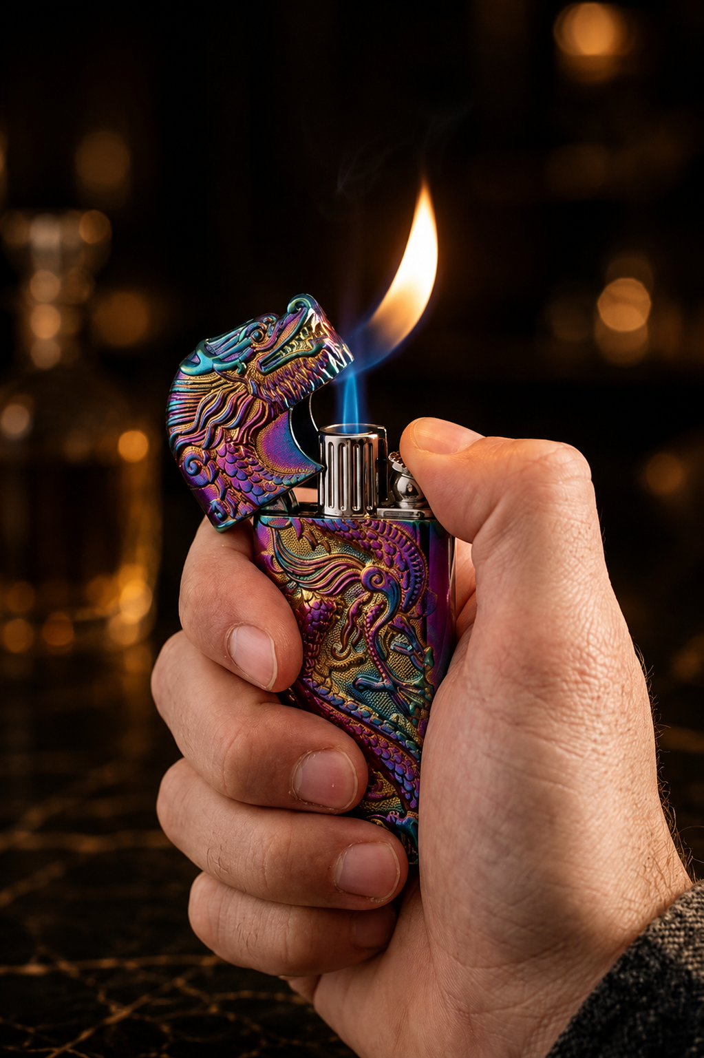 Premium Dragon Design Rainbow Metal Lighter