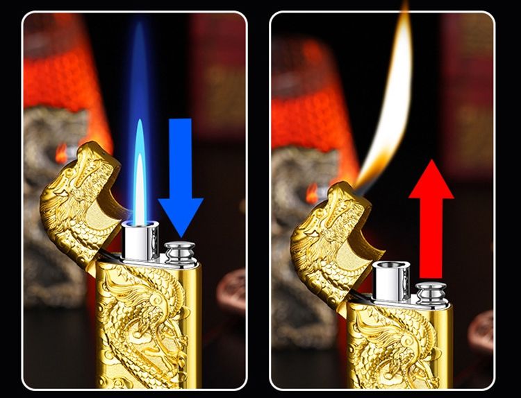 Golden Dragon Lighter with Blue Flame