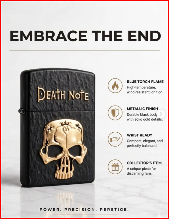 Death Note Black Skull Butane Lighter – Windproof Pocket Flame Lighter