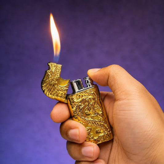 Golden Dragon Lighter with Blue Flame