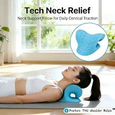 Neck Pain Relief Stretcher | Cervical Traction Device for Neck & Shoulder Support | Acupressure Chiropractic Pillow (Sky Blue)